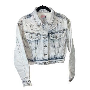 059‎ Vintage Dakota Blue Embellished Denim Jacket Lace + Pearl Trim – Women’s